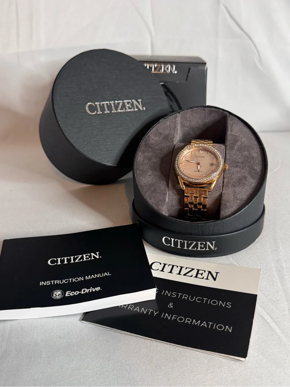 NEW Citizen Eco-Drive Ladies LTR Watch - Rose Gold & Crystals (NIB w/ Warranty)